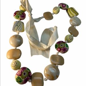 lovely Clay , glass &  Wood bead chunky funky necklace